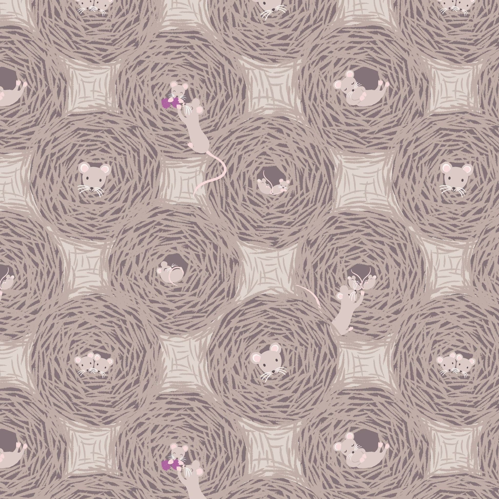Fabric Autumn harvest nests on grey cotton fabric - Autumn Fields Re-loved by Lewis and Irene