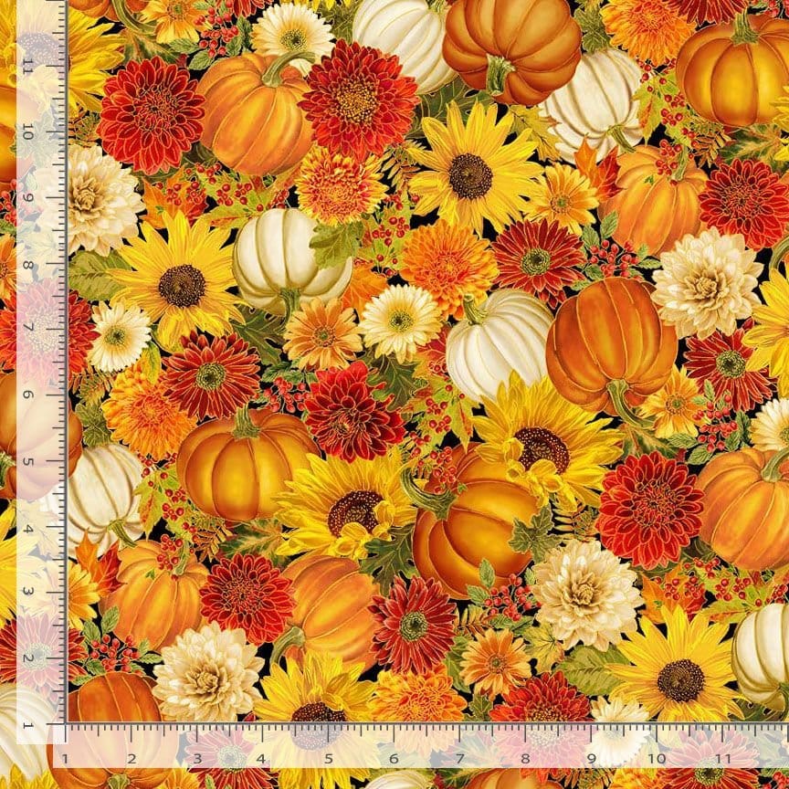 Fabric Autumn leaves on black cotton - Harvest - Timeless Treasures (Copy)