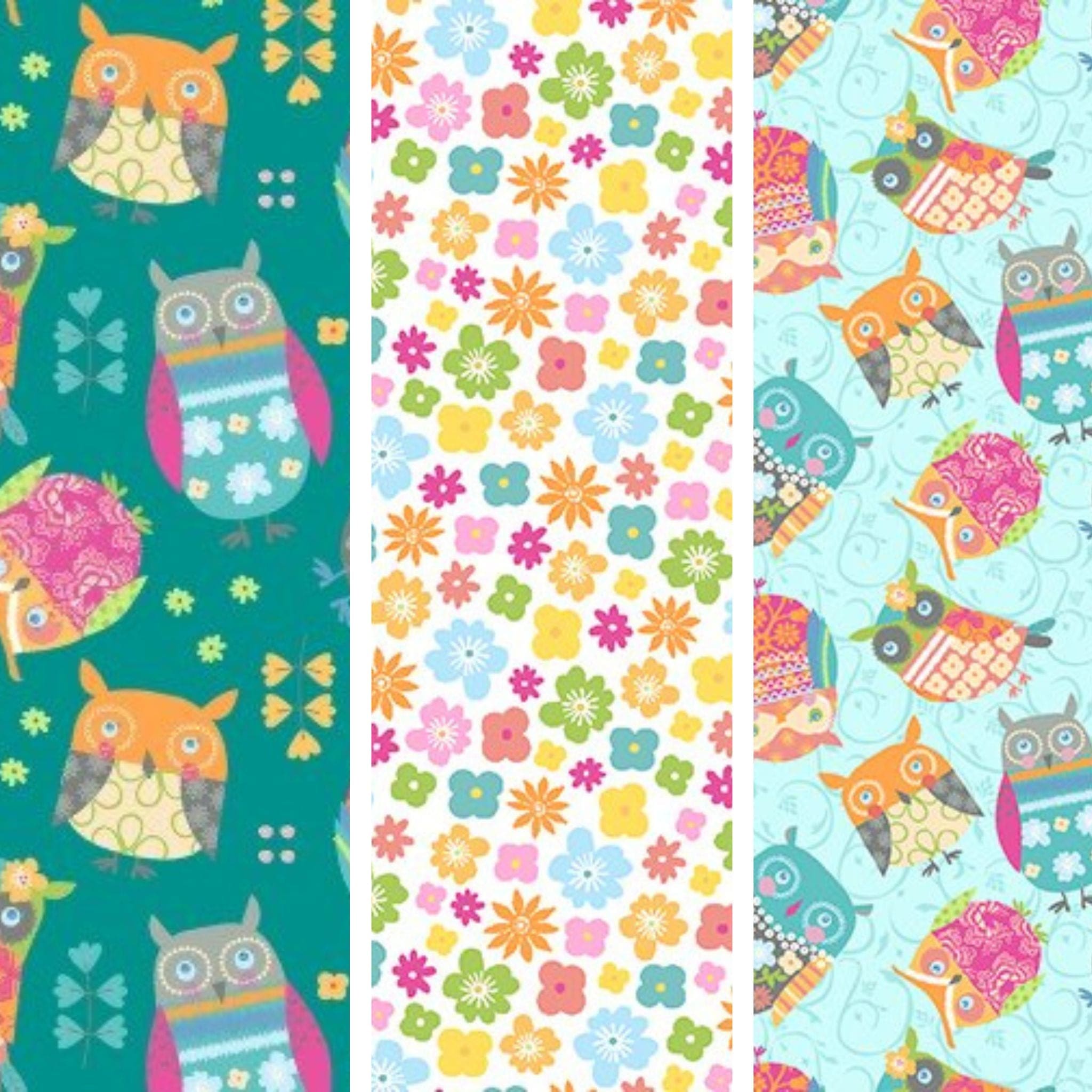 cotton fabric awesome owls fat quarter bundle - Benartex