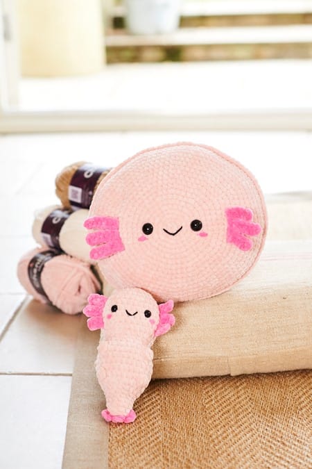 Axoloti Plushie and Cushion crochet pattern in chunky - Stylecraft 10243