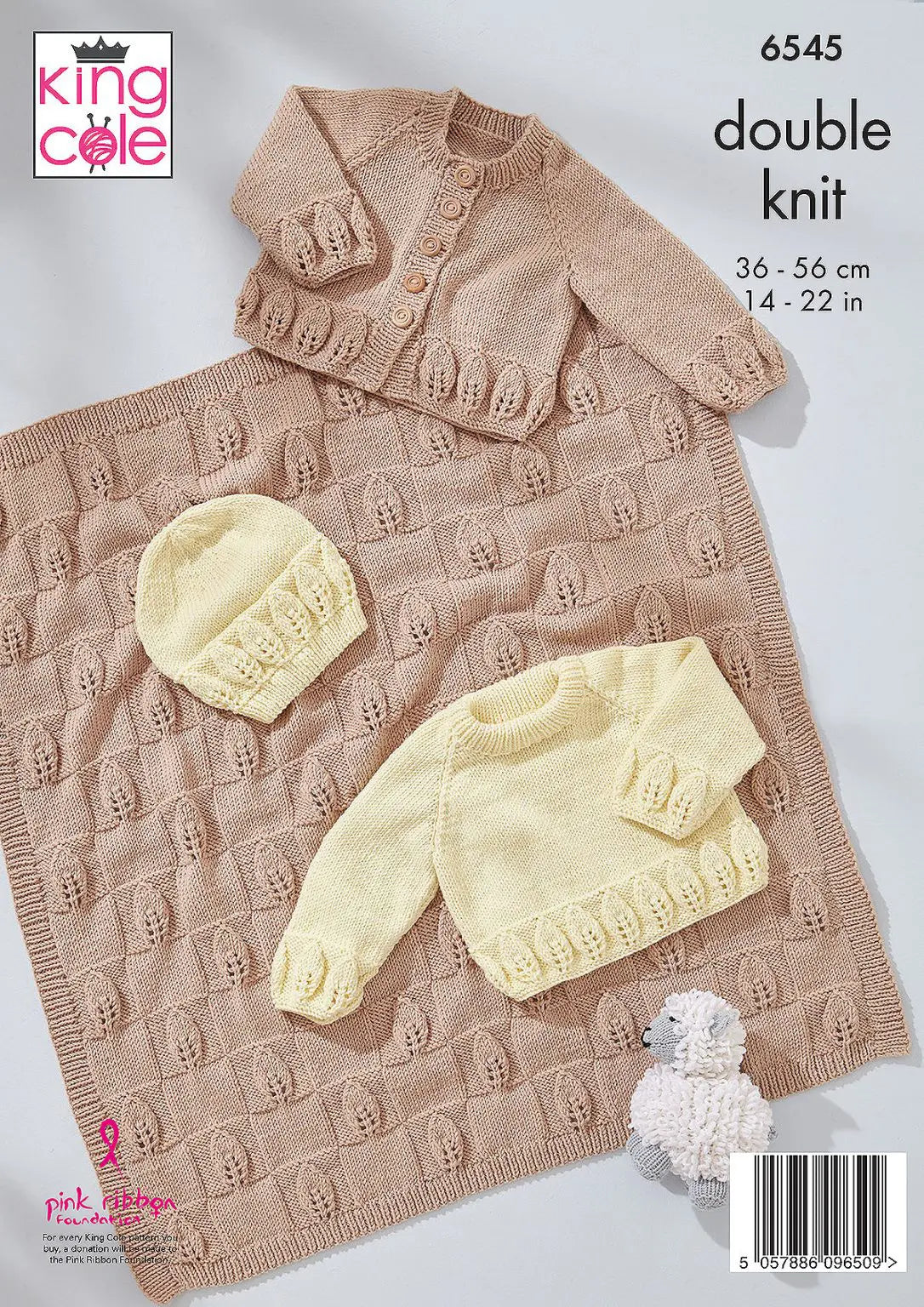 Babies Cardigan, Sweater, Hat & Blanket knitting pattern DK - King Cole 6545