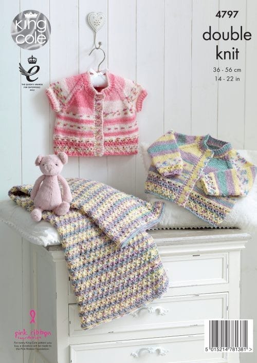 Babies Cardigans and Blanket knitting pattern in DK - King Cole 4797
