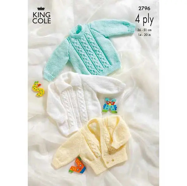 Babies Sweater, Jacket & Cardigan knitting pattern in 4ply - King Cole 2796