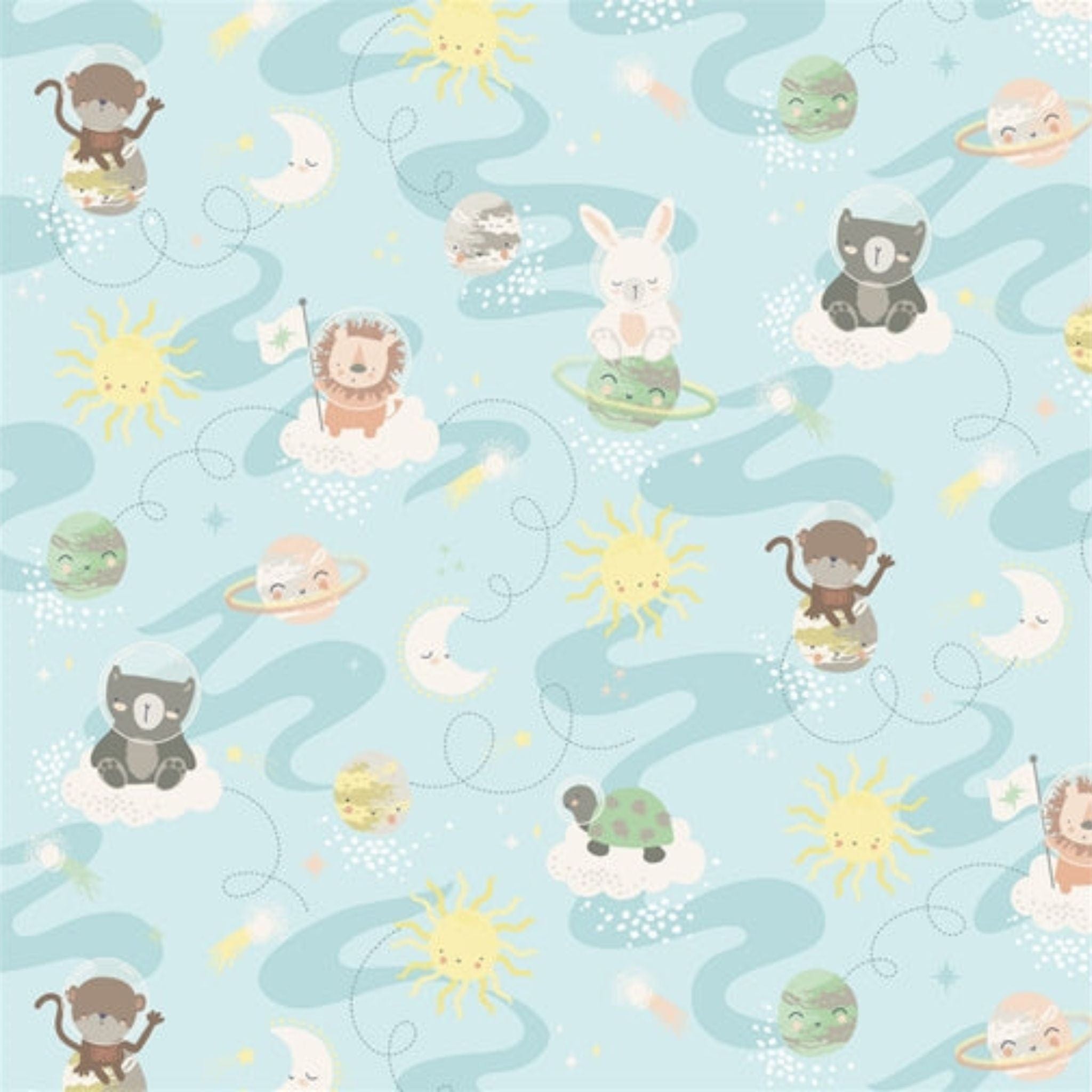 Fabric Baby animals on blue cotton fabric - Star Bright by P & B Textiles