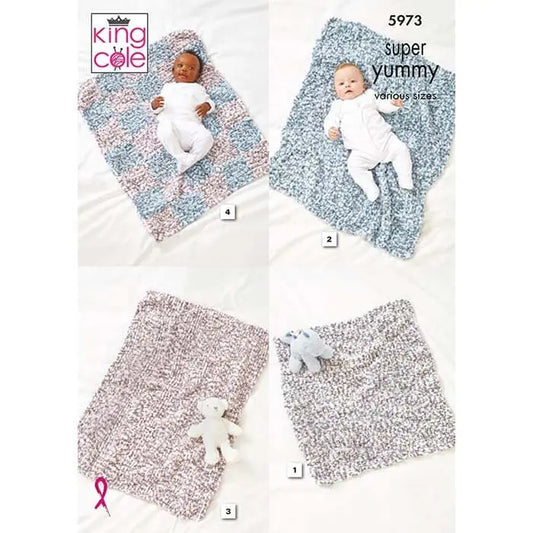 Baby Blankets knitting pattern super chunky - King Cole 5973
