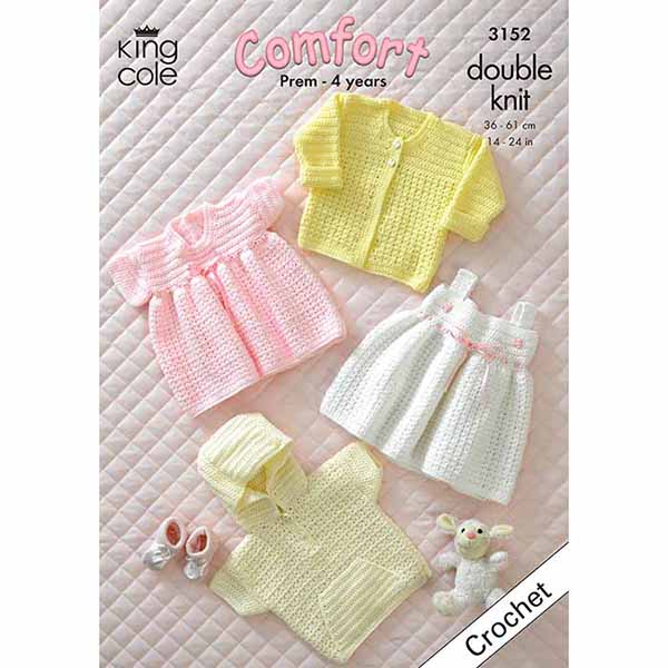 Baby Jacket, Cardigan and Dresses crochet pattern in DK - King Cole 3152