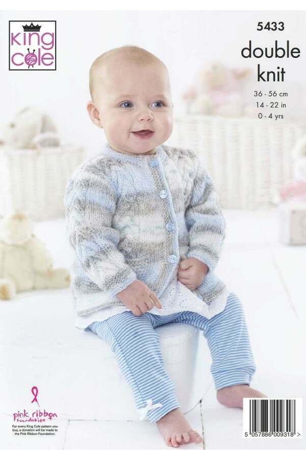 Baby jumper and cardigan knitting pattern - King Cole 5433