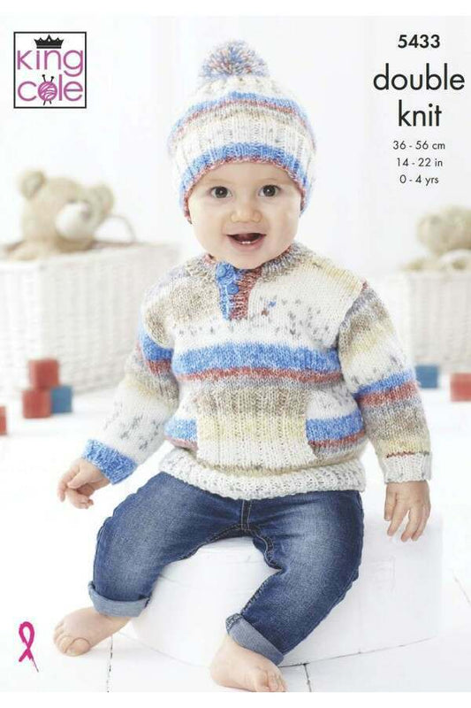 Baby jumper and cardigan knitting pattern - King Cole 5433