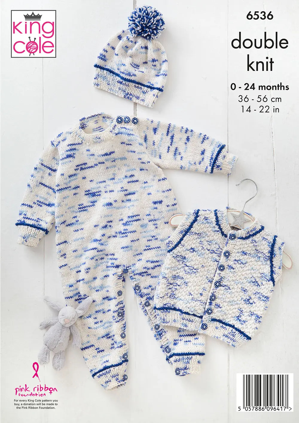 knitting pattern Baby onesie, waistcoat and hat King Cole 6536