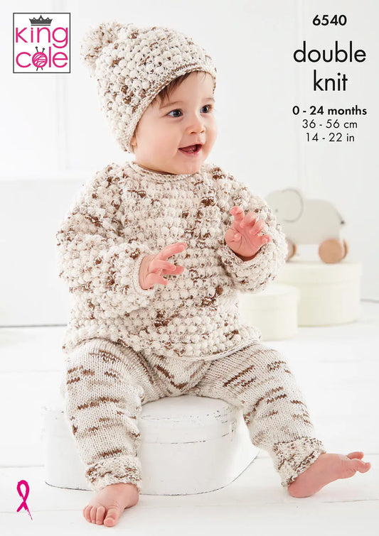 knitting pattern Baby set, blanket, hat, tank top, sweater, pants knitted in King Cole Dot Dot Dash 6540