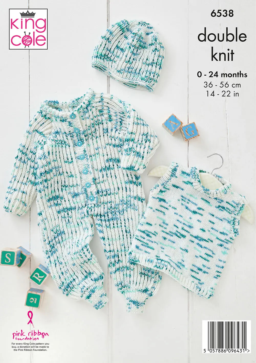 knitting pattern Baby set, onesie, hat, tank top knitted in King Cole Dot Dot Dash 6538