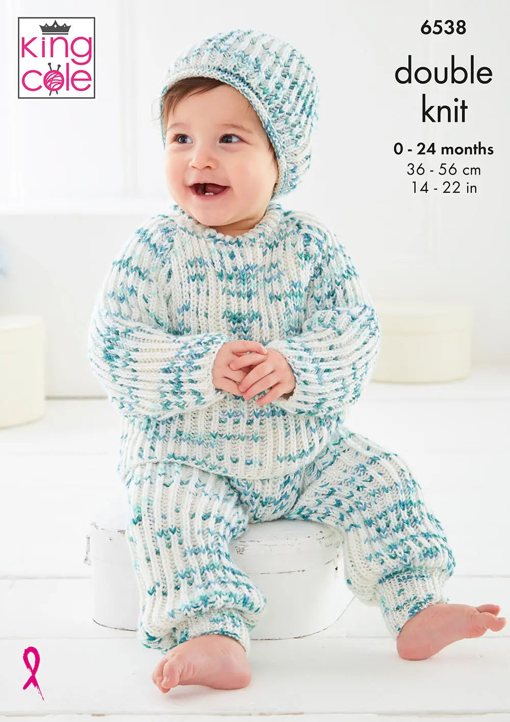 knitting pattern Baby set, onesie, hat, tank top knitted in King Cole Dot Dot Dash 6538