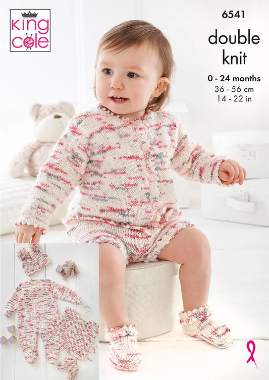 knitting pattern Baby set, onesie, tabard,cardigan, shorts, hat, knitted in King Cole Dot Dot Dash 6541