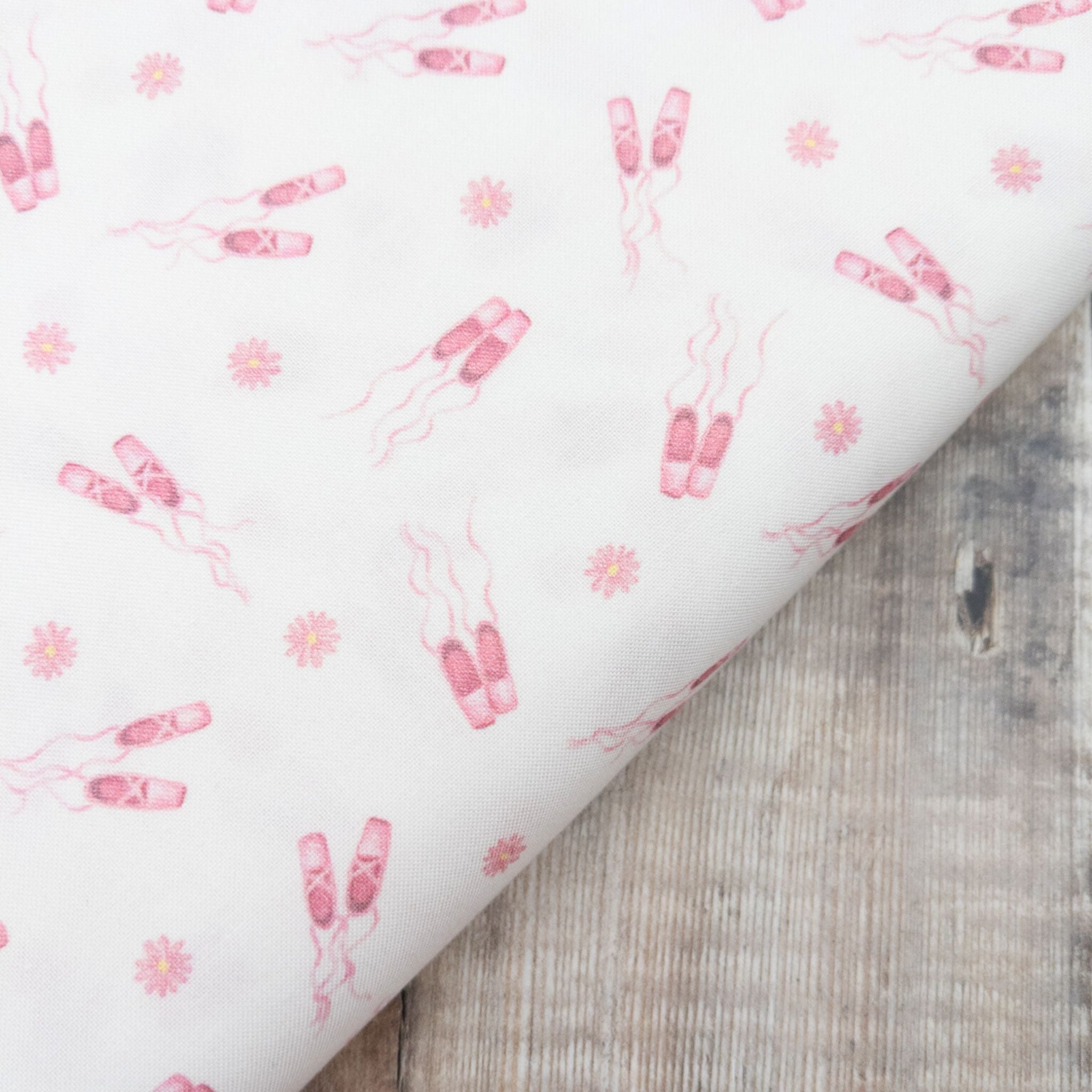 Ballet slippers on blush pink cotton fabric - Ballet Bunnies - Timeless Treasures