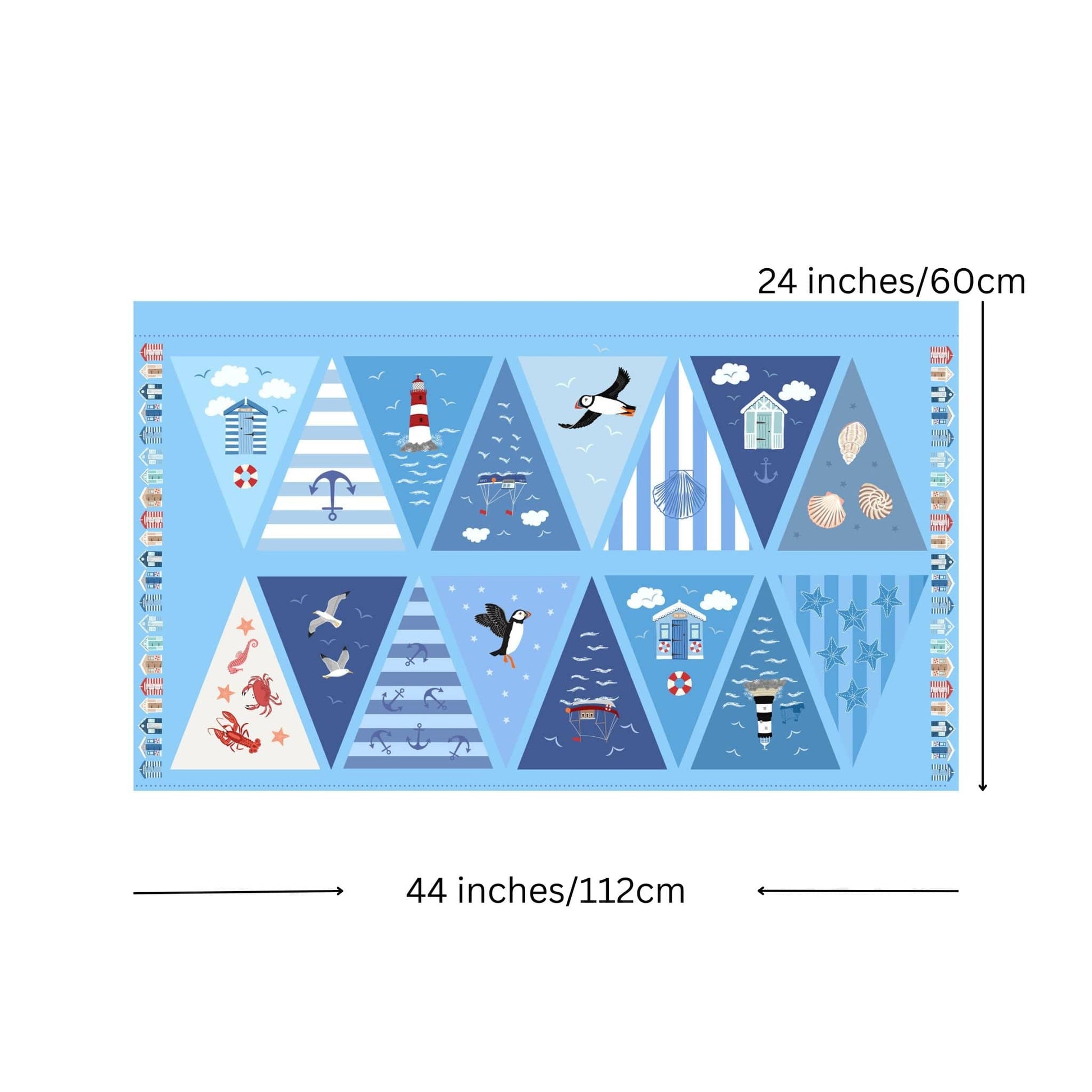 Fabric Beach Huts on cream cotton - Small Thing Coastal - Lewis & Irene