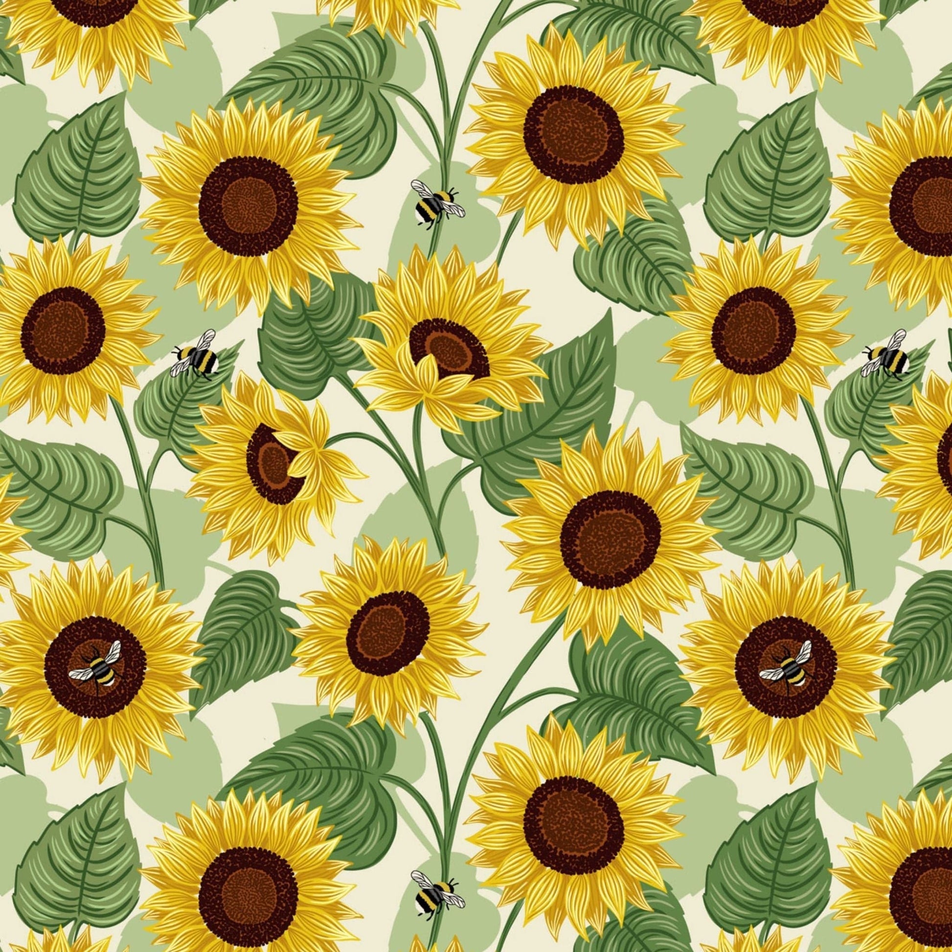 Fabric Beehives and florals on blue cotton - Sunflowers - Lewis & Irene