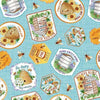 honey for sale badges and bees on blue cotton - Bee Cutlrue by Michael Miller