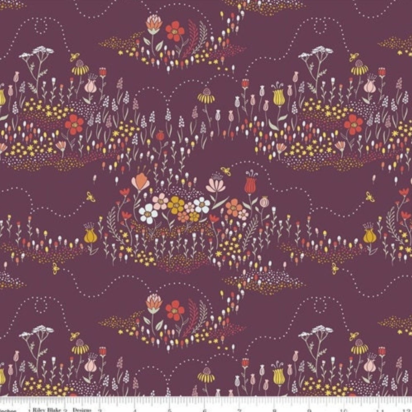 Fabric Bees on aubergine fabric fabric - Harmony by Riley Blake