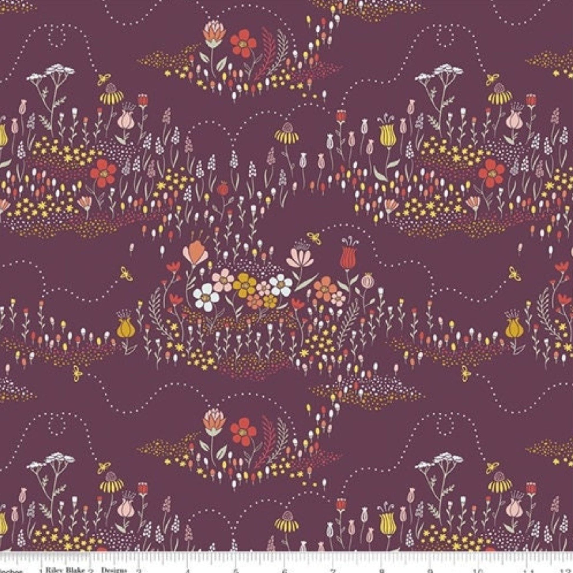 Fabric Bees on aubergine fabric fabric - Harmony by Riley Blake