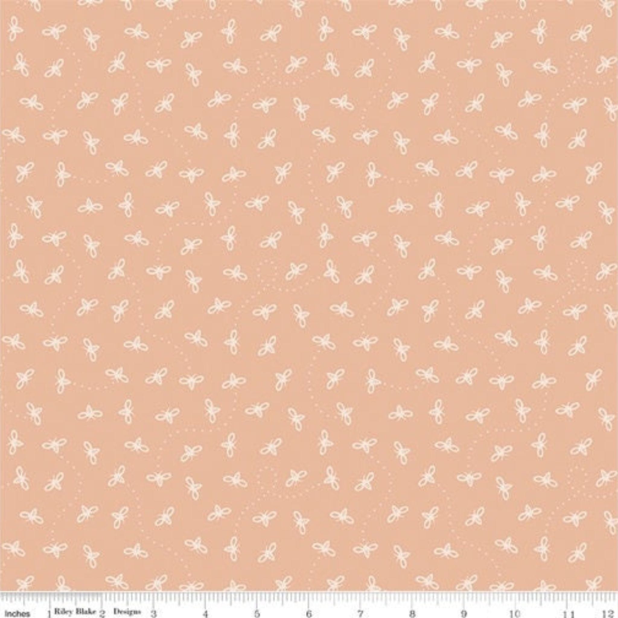 Fabric Bees on coral pink cotton fabric - Harmony by Riley Blake