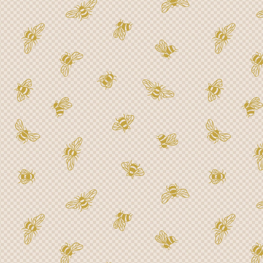 Fabric Bees on cream cotton fabric - Honey Bee by Lewis & Irene A654.1