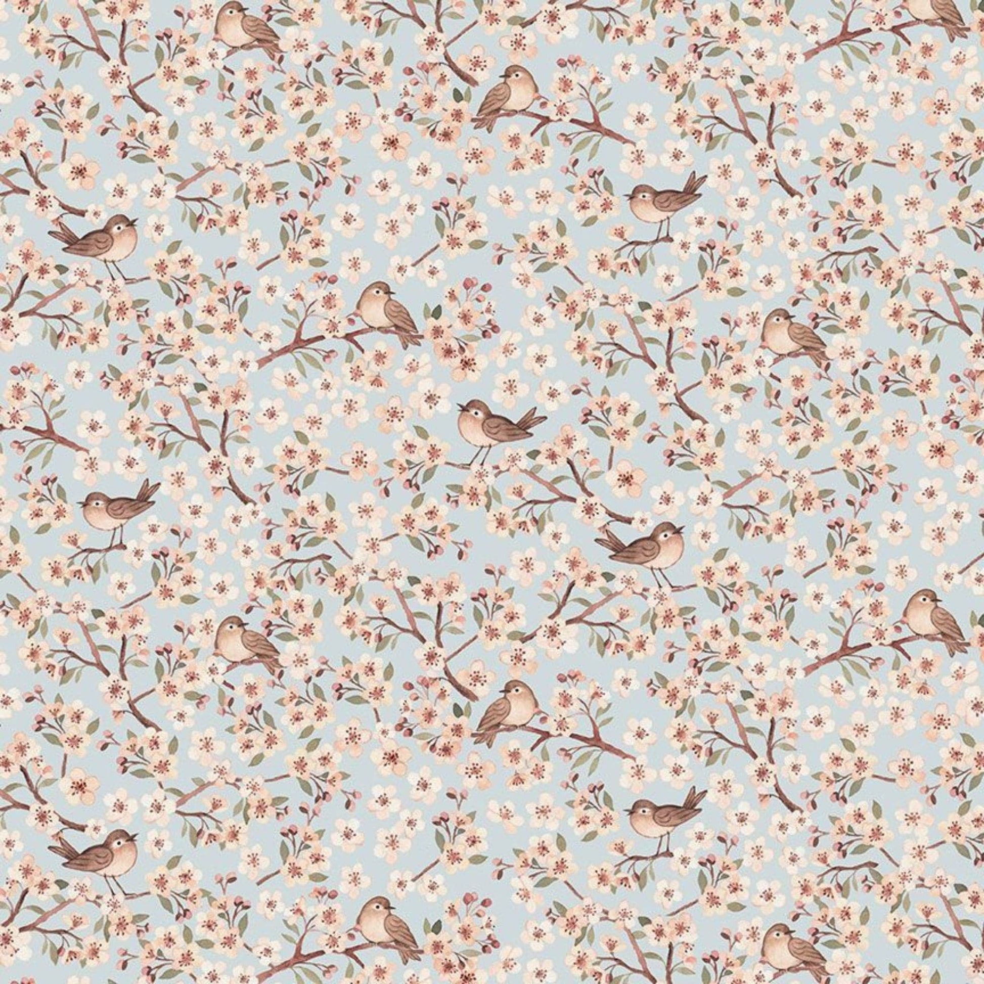 Fabric Birds and blossom on blue cotton fabric - Stella - Dear Stella - DNS2514