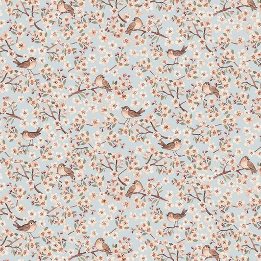 Fabric Birds and blossom on blue cotton fabric - Stella - Dear Stella - DNS2514