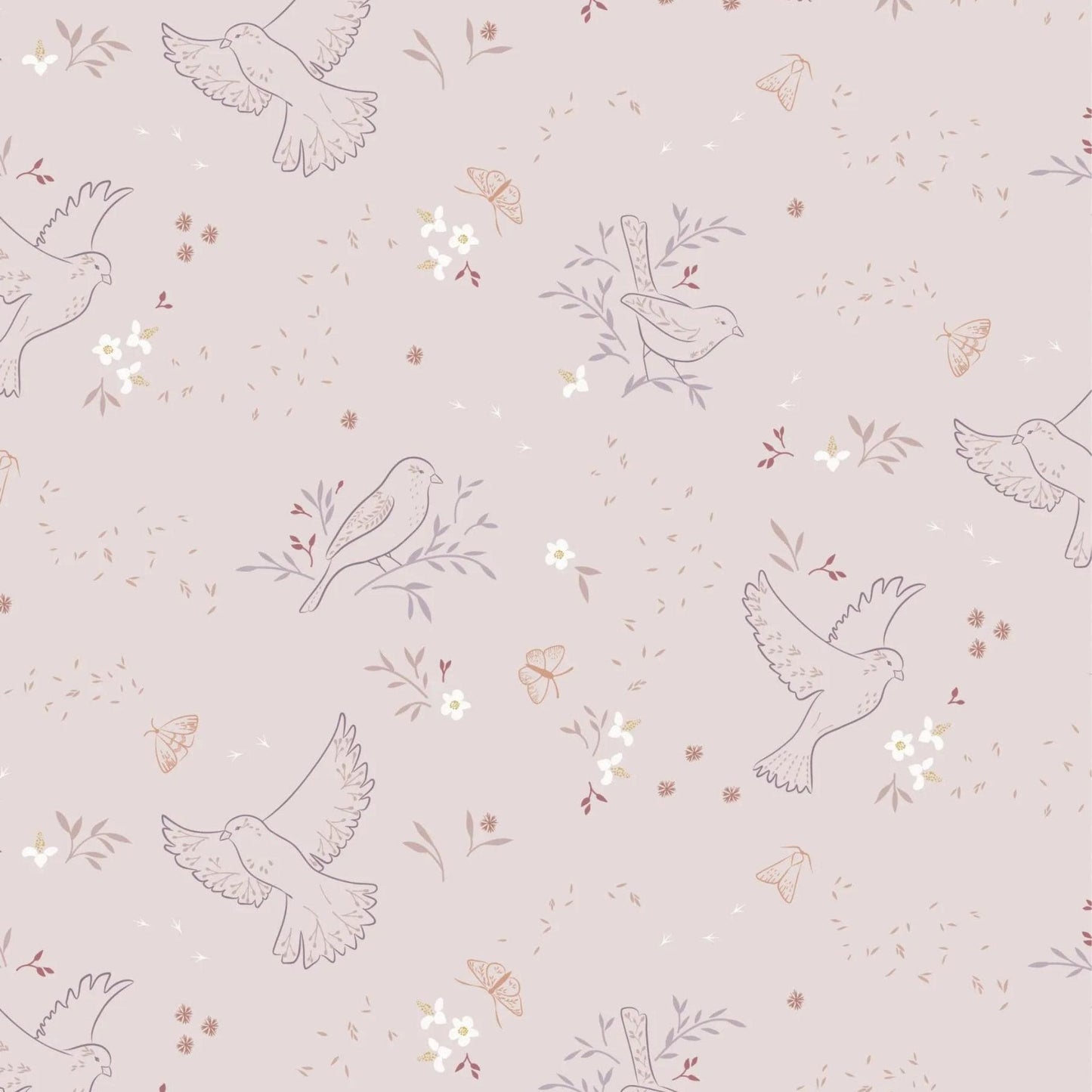 Fabric Birds and Seeds on Dusty Linen cotton fabric - Meadowside by Lewis & Irene