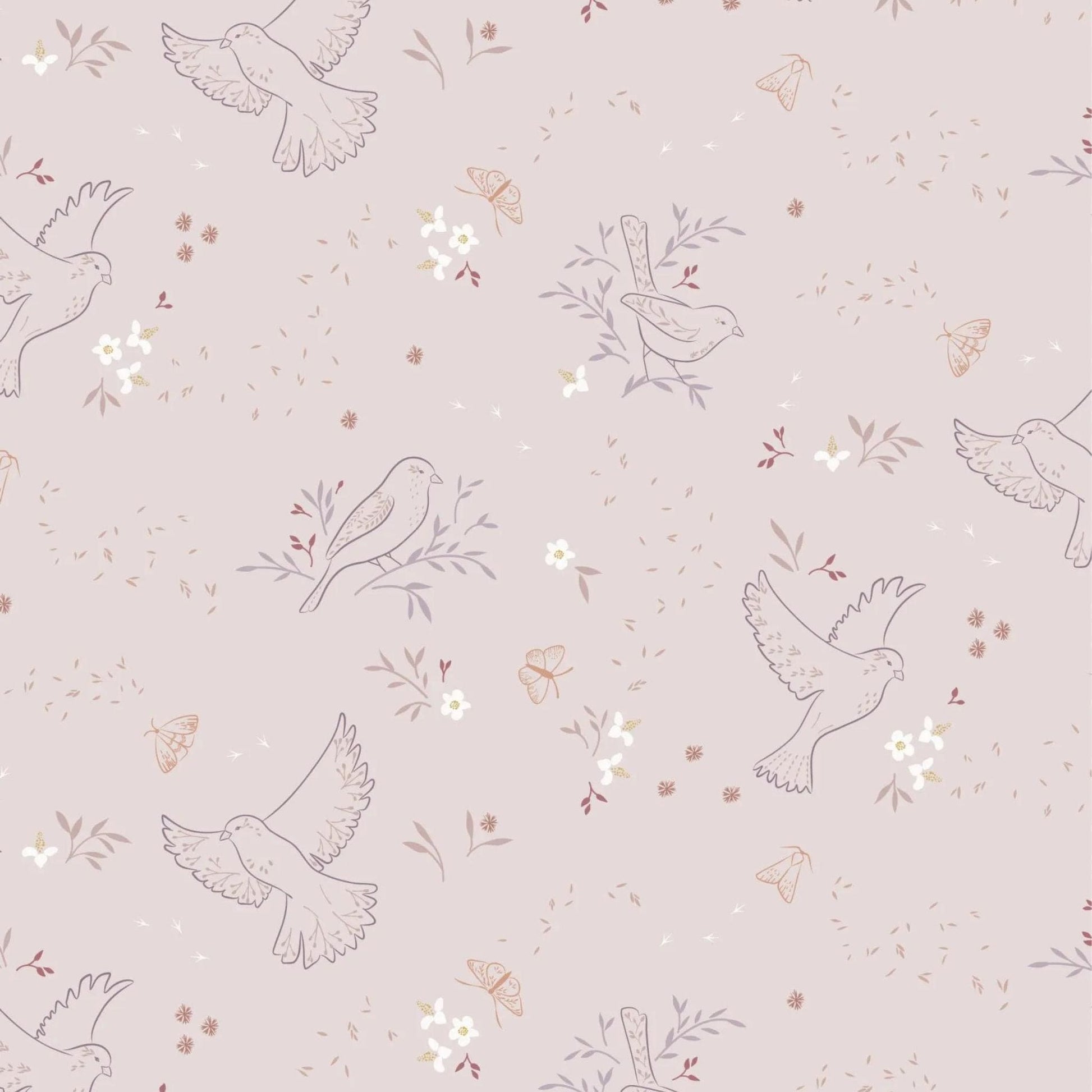 Fabric Birds and Seeds on Dusty Linen cotton fabric - Meadowside by Lewis & Irene