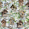 Fabric Birds in bird box - Blue - Birdhouse - Timeless Treasures CD2420