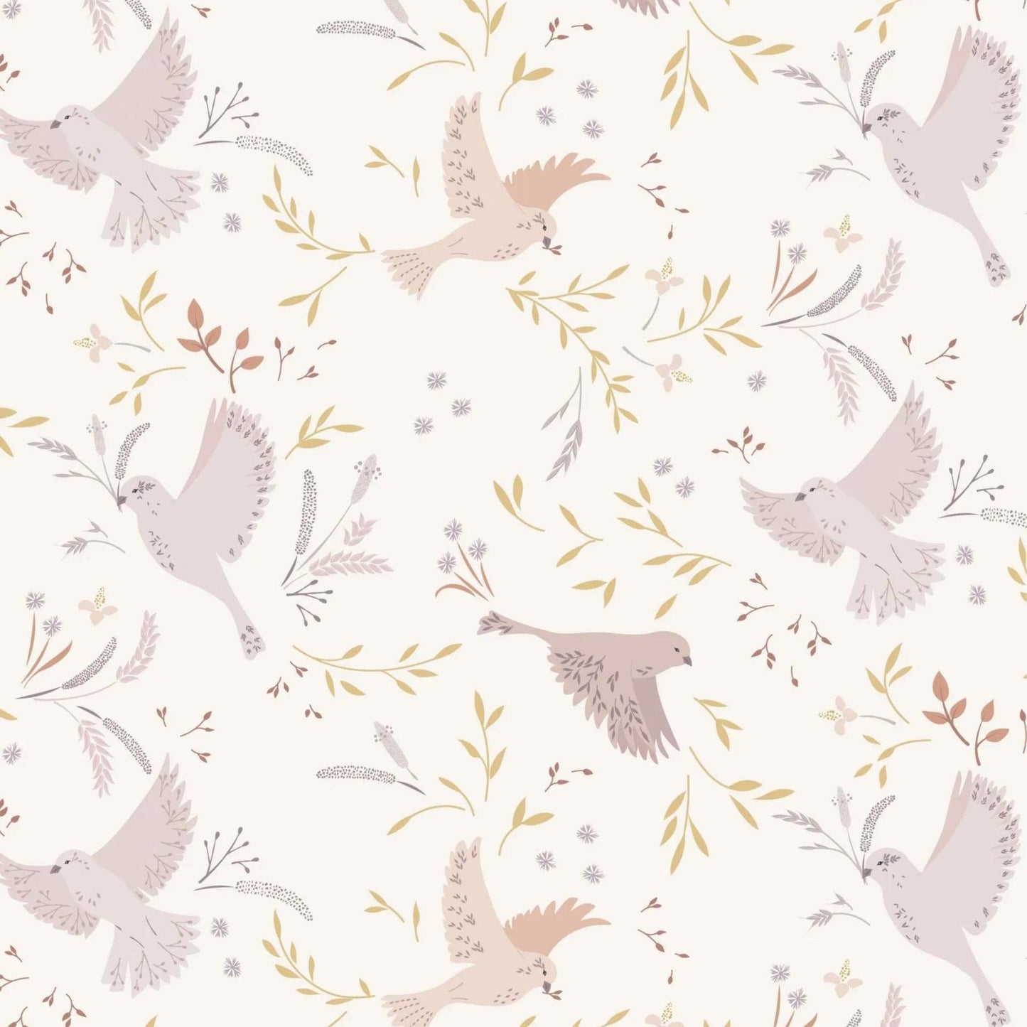 Fabric Birds on Cream cotton fabric - Meadowside by Lewis & Irene