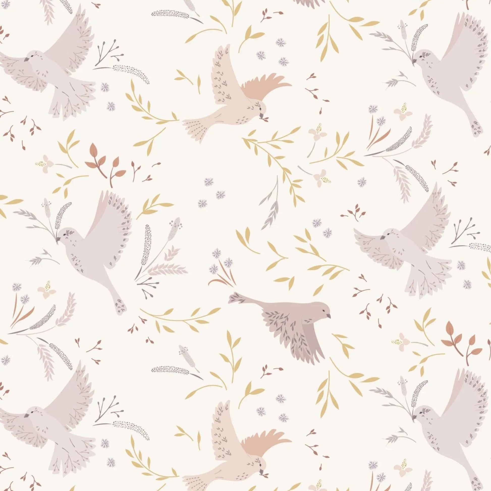 Fabric Birds on Cream cotton fabric - Meadowside by Lewis & Irene