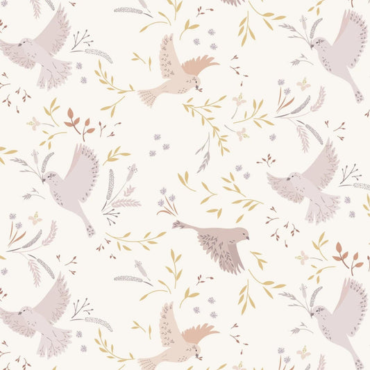 Fabric Birds on Cream cotton fabric - Meadowside by Lewis & Irene