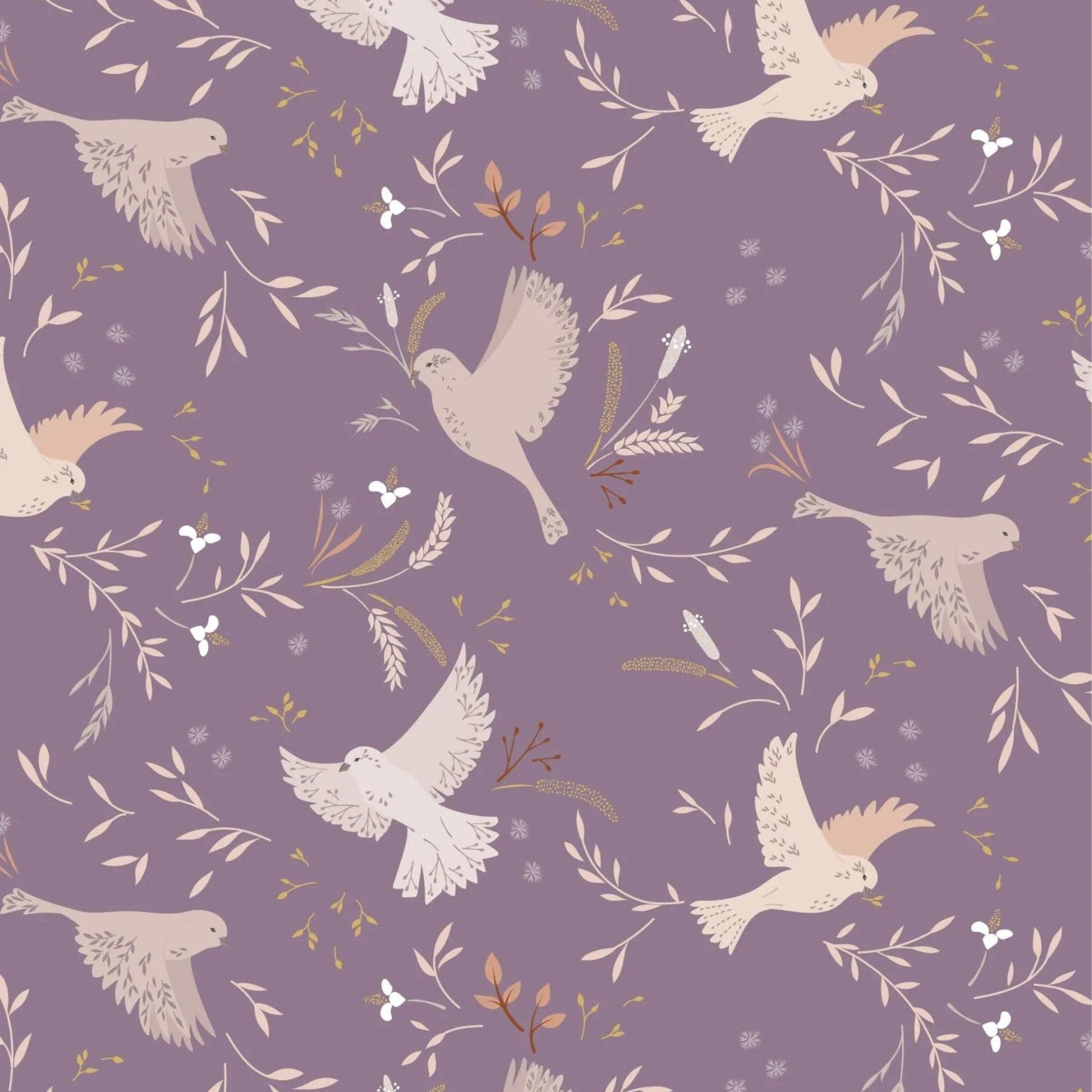 Fabric Birds on Purple Lavender cotton fabric - Meadowside by Lewis & Irene