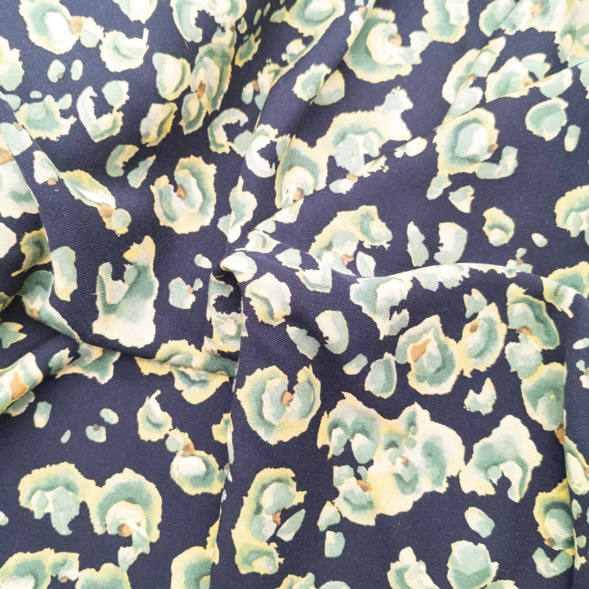 viscose fabric Black and green viscose twill print