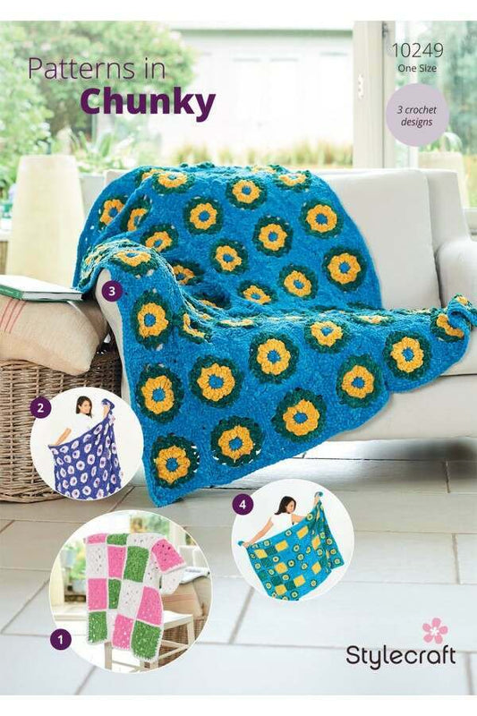 Blankets crochet pattern in chunky - Stylecraft 10249