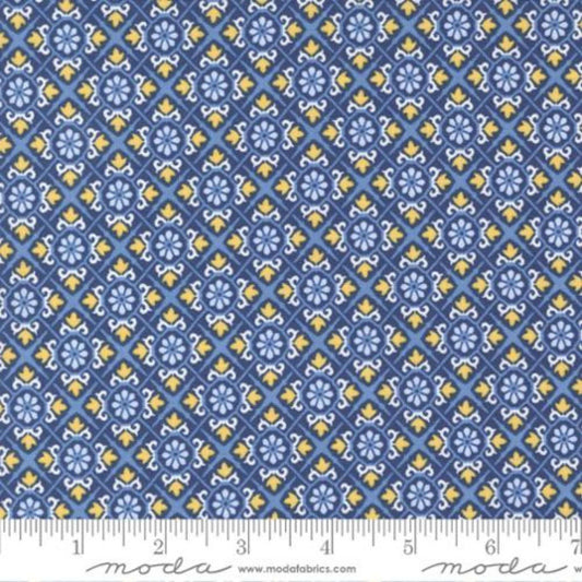 cotton fabric Blue and yellow Spanish tiles cotton fabric - Sunflowers in my Heart - Moda