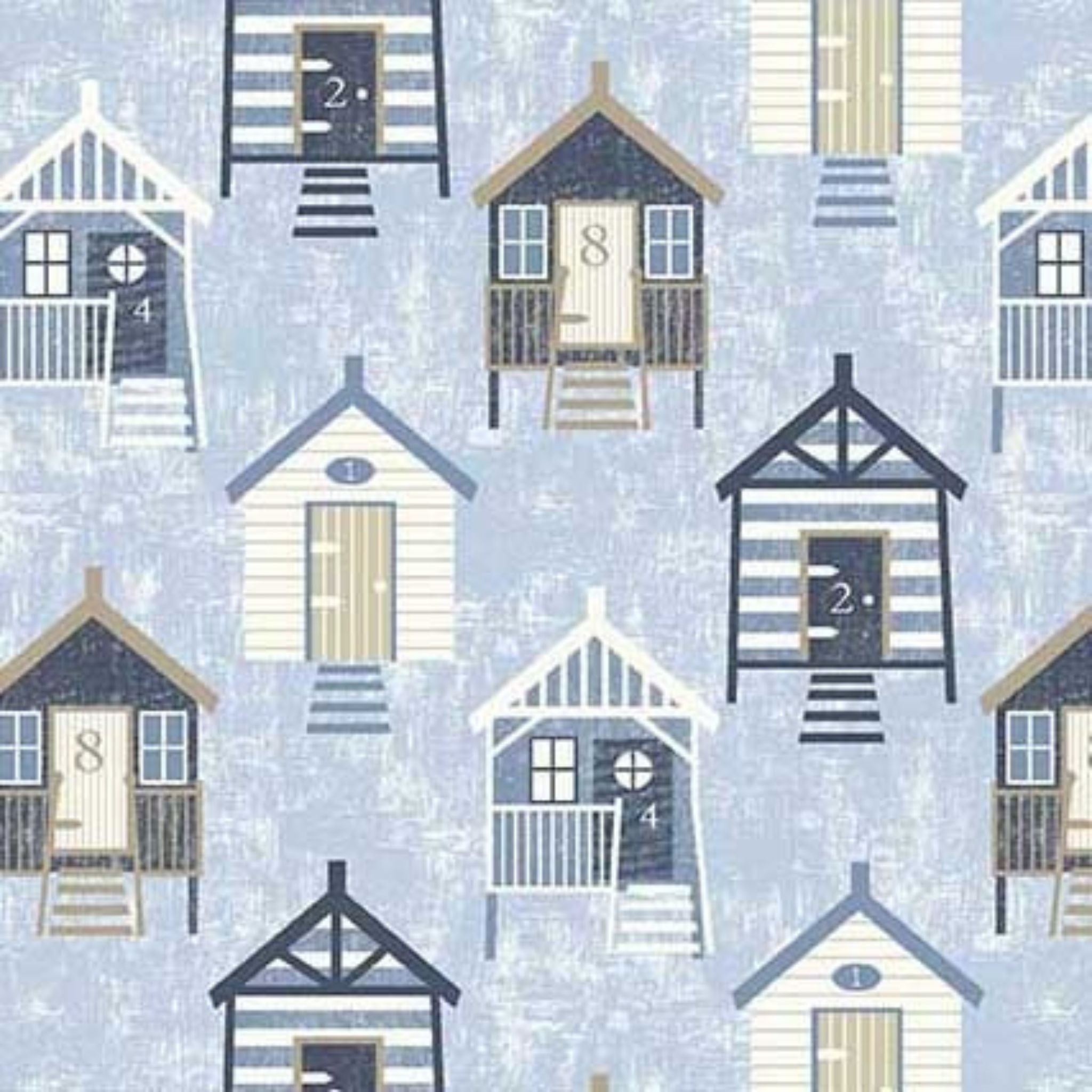 Beach huts on blue cotton fabric - Bon Voyage - Michael Miller