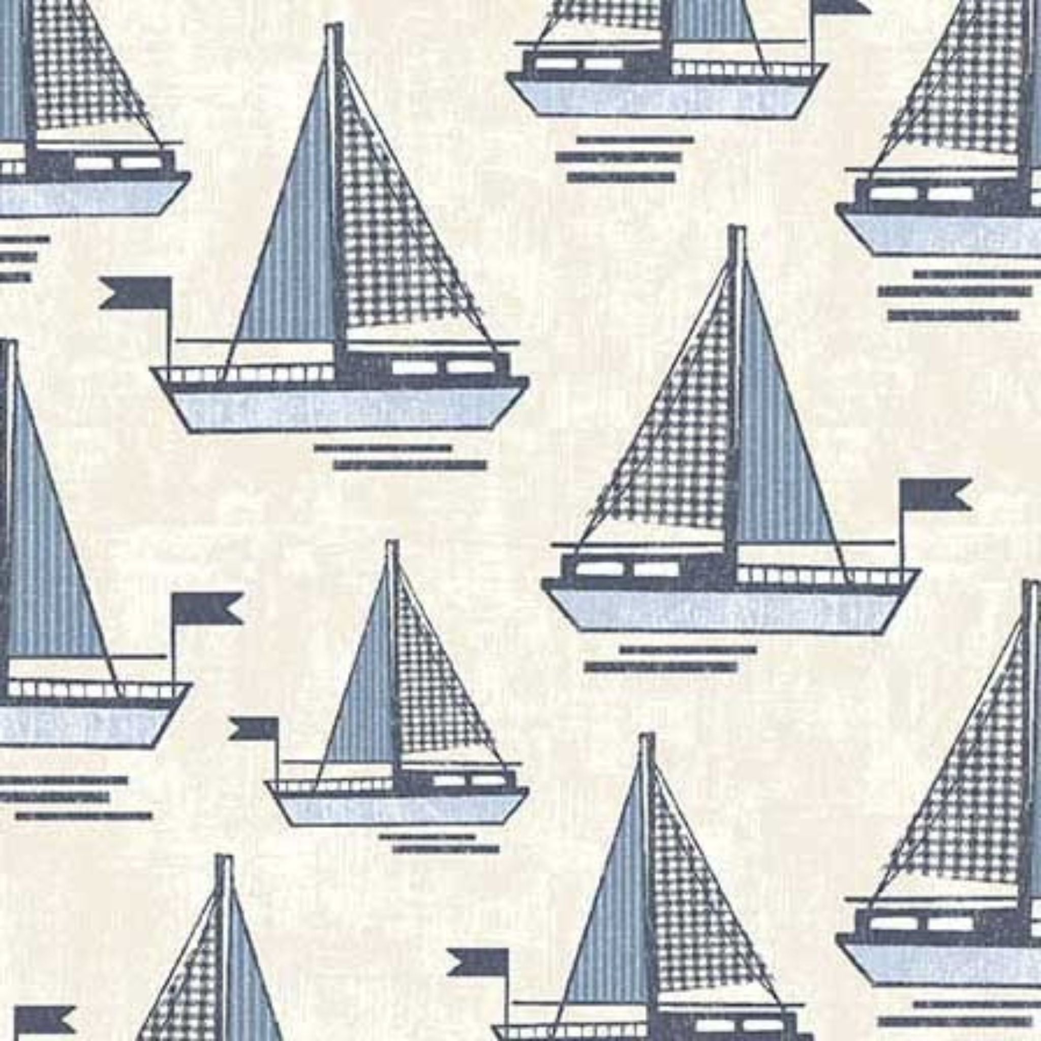Blue boats on cream cotton fabric - Bon Voyage - Michael Miller