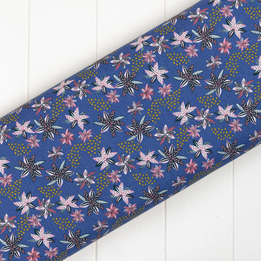 Fabric Blue floral cactus cotton fabric - 'Camil' Craft Cotton Co
