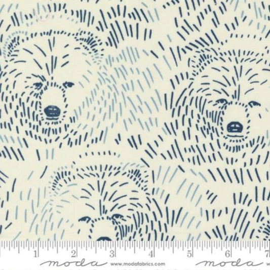cotton fabric Blue Marigold Bears on cream - Moda - 2460012