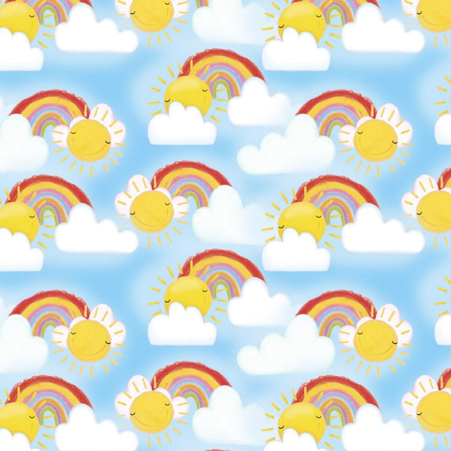 Fabric Blue rainbow and clouds flannel brushed cotton fabric - Welcome to the Jungle by 3 Wishes