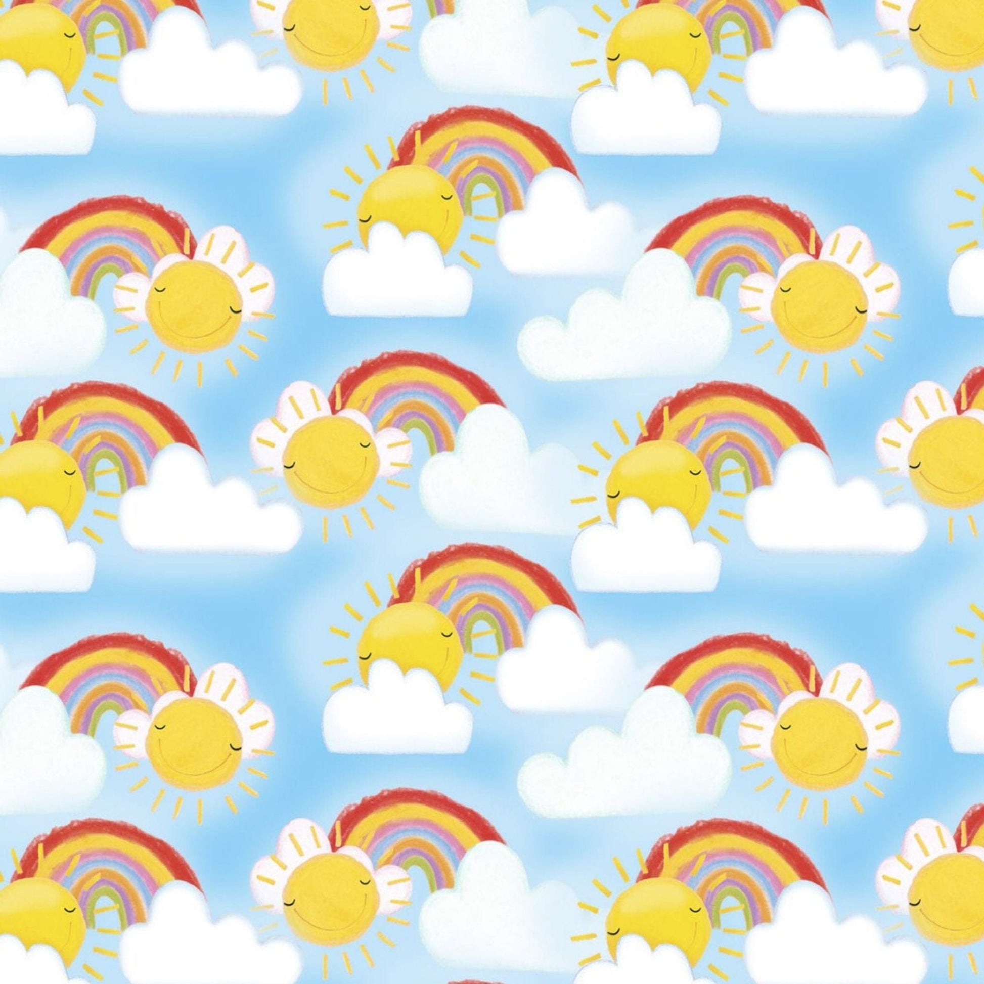 Fabric Blue rainbow and clouds flannel brushed cotton fabric - Welcome to the Jungle by 3 Wishes
