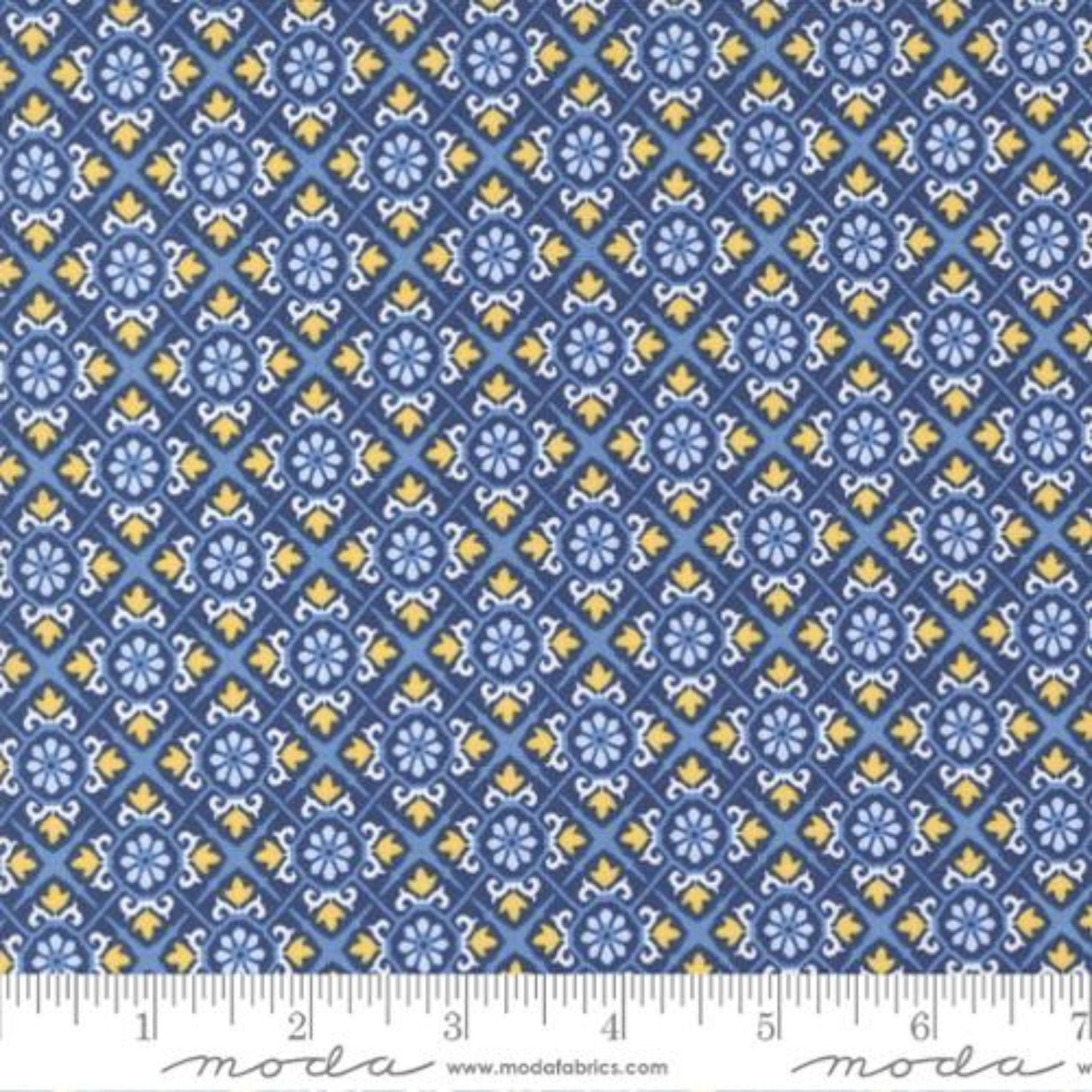 Blue and yellow diamond shaped Spanish tiles - Sunflowers in my Heart by Moda