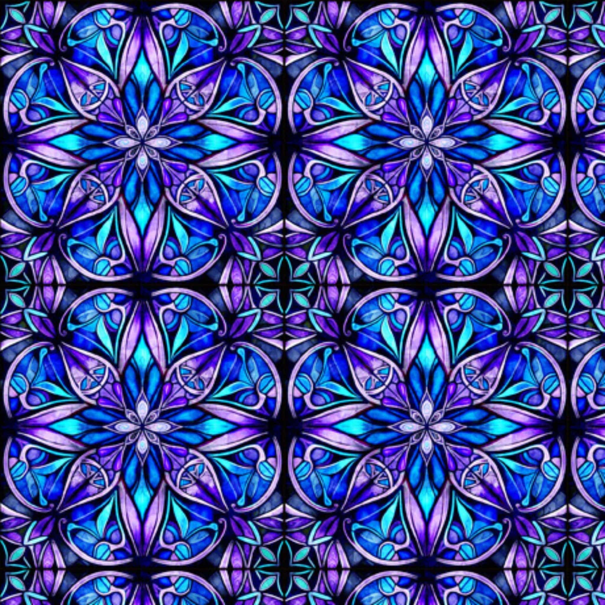 cotton fabric Blue stained glass fabric - Radiant Reflections - QT Fabrics - AS30397-B