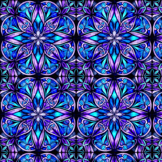 cotton fabric Blue stained glass fabric - Radiant Reflections - QT Fabrics - AS30397-B