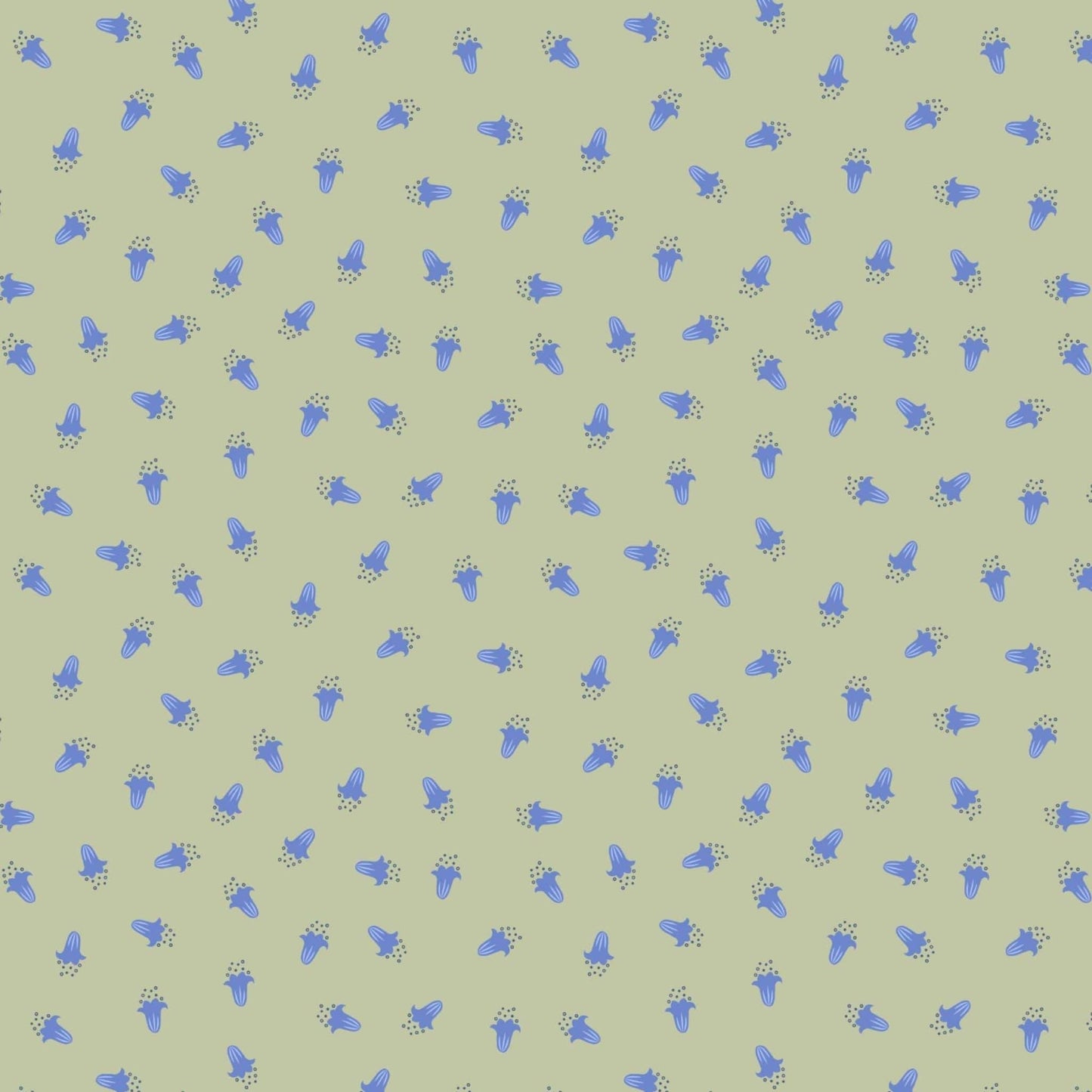 Fabric Bluebells floral on green cotton fabric - 'Bluebell Wood' Lewis & Irene