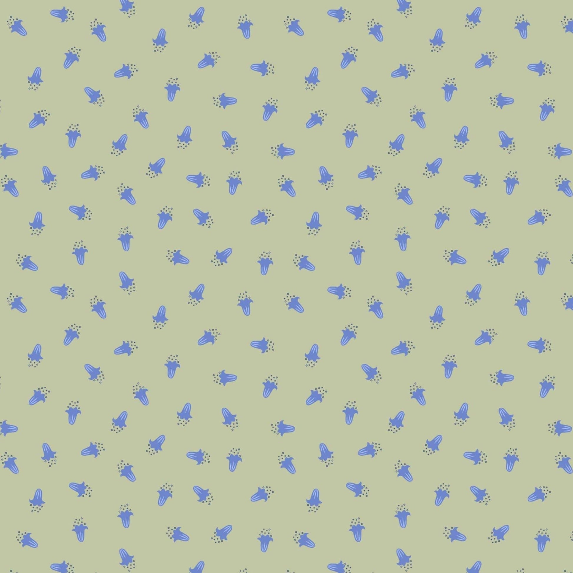 Fabric Bluebells floral on green cotton fabric - 'Bluebell Wood' Lewis & Irene