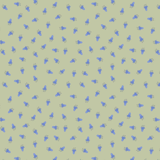 Fabric Bluebells floral on green cotton fabric - 'Bluebell Wood' Lewis & Irene