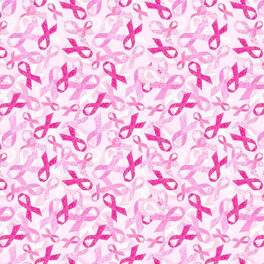 Mook Fabrics Cotton Cancer Awareness Fabric | Black/Pink Ribbon & Heart Pattern | 45" Wide, Sold By Yard